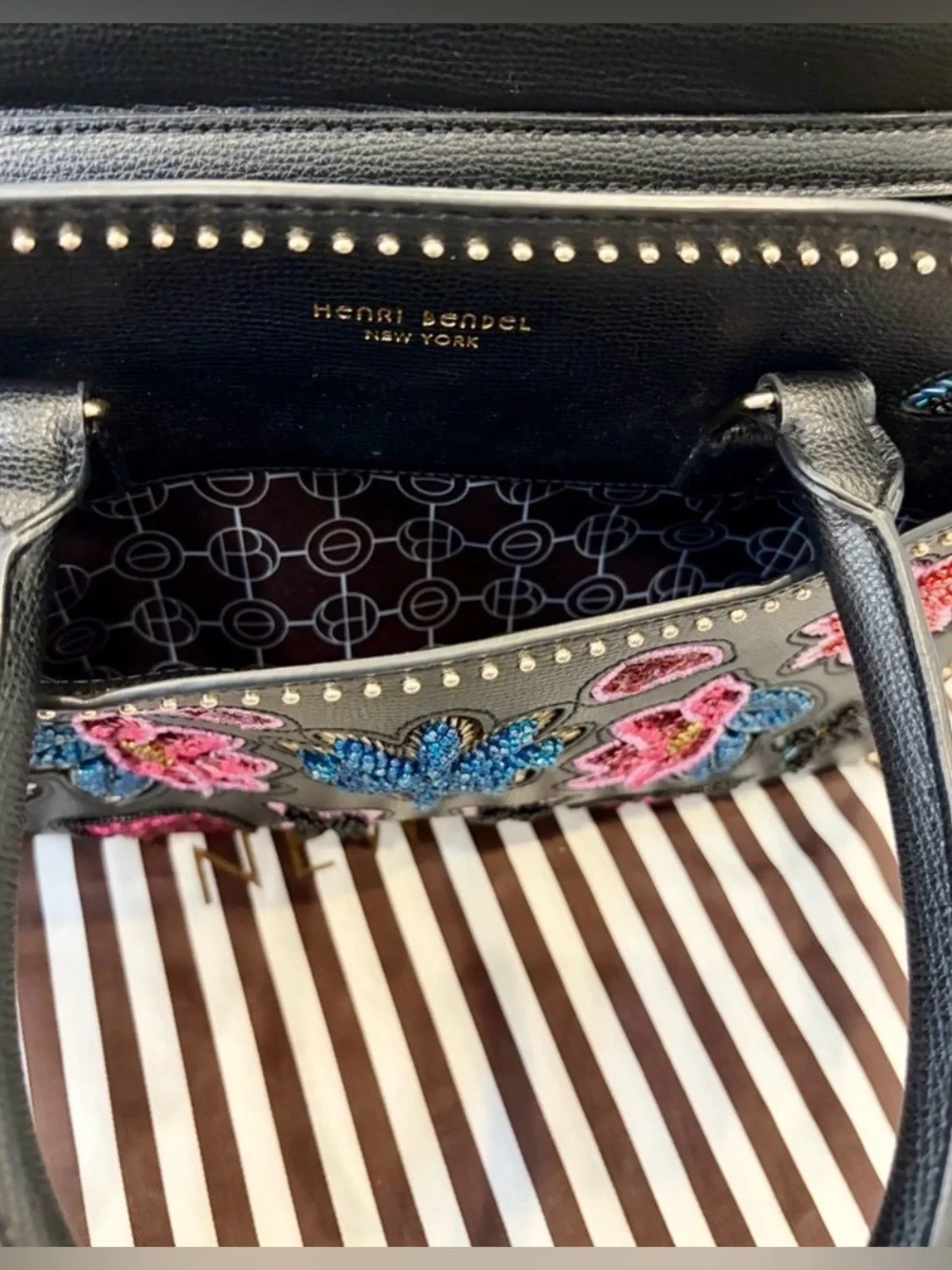 HENRI BENDEL West 57th Embellished Floral Appliqué Satchel w/dusty-shopping bag